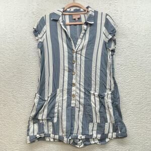 Show Me Your Mumu Romper Womens Medium Striped Button Front Pockets USA